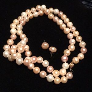 14K 32” 10-11MM Cultured Pearl Strand & Earrings